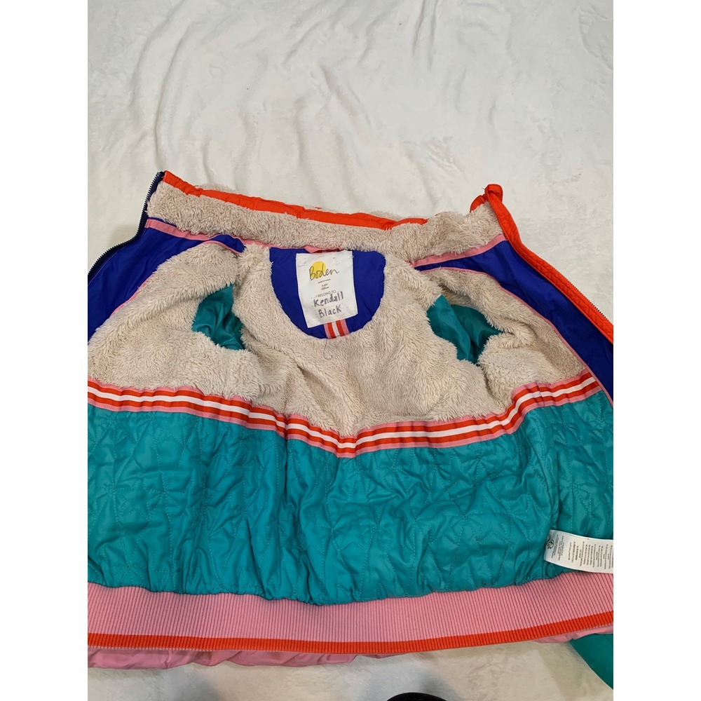 Boden Star Colorblock Puffer Jacket Girls 7-8Y Multi-Color Sherpa Lined Hood - Picture 9 of 13